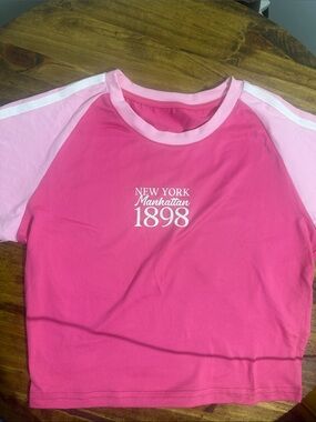SHEIN Hot Pink & Light Pink Raglan Graphic Tee